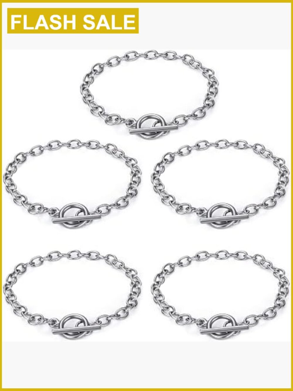 5 Pack Stainless Steel Bracelet Chains with Toggle Clasps for DIY Charm Jewelry